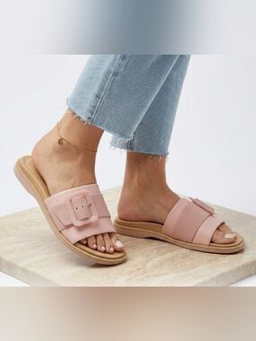 NEW! REEF Women's Pink Slide Sandals with Decorative Buckle sz 8 NWT